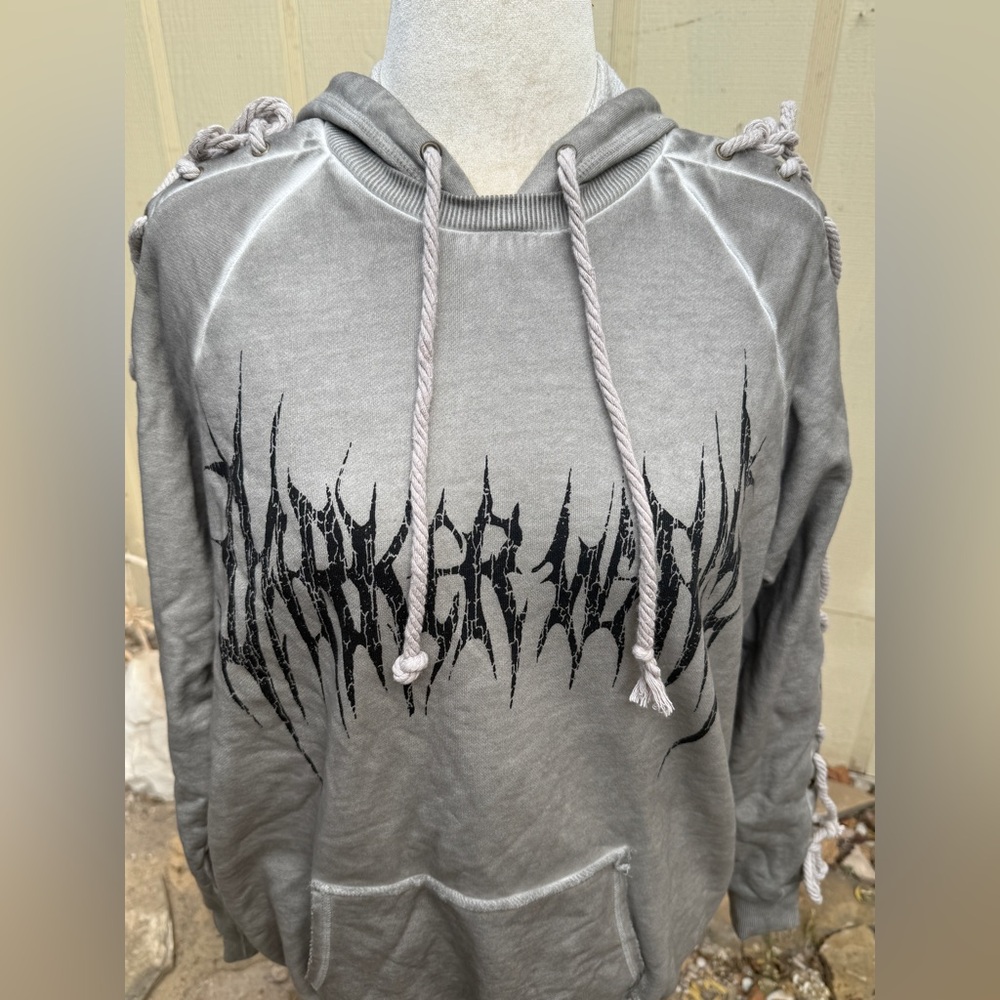 Darker Wavs Dolls Kill Modulation Hooded Sweatshirt Logo Rope Grunge Burning Man - Picture 2 of 6